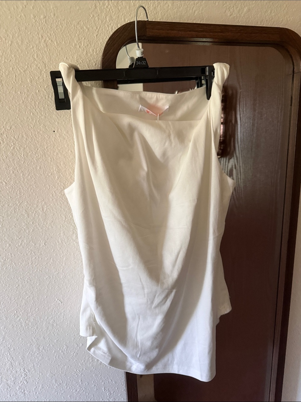 Sleek White Draped Cowl Neck Tank Top